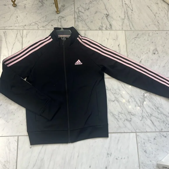 Adidas Black Track Jacket with Pink Stripes - Picture 4 of 12